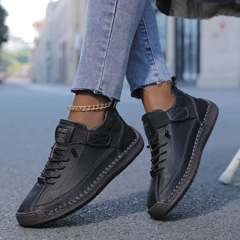 Skye | Faux Leather Round Toe Autumn Flat Ankle Trainers Women