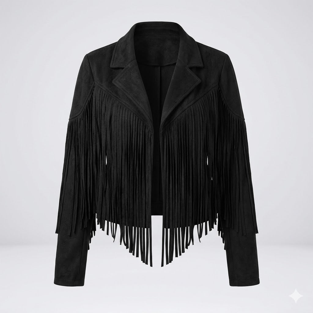 Rose | Cropped Lapel Collared Fringe Autumn Faux Suede Blazer Women