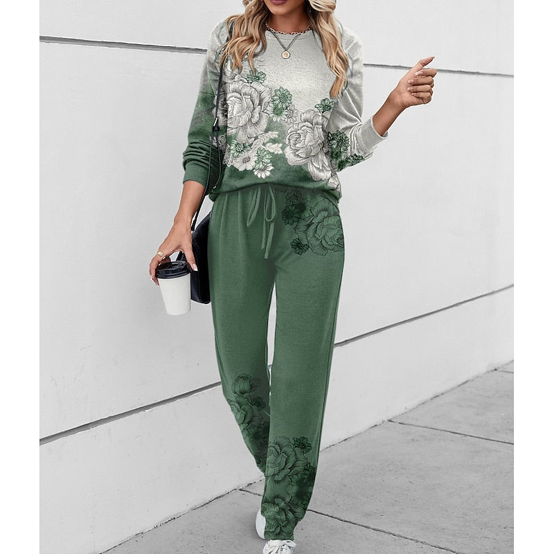 Vera | Fleece Floral Print Long Sleeve Straight Leg Tracksuit Women