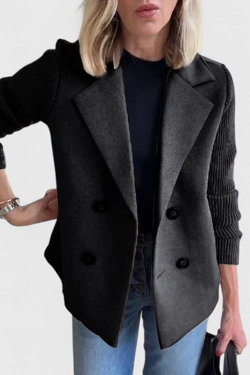 Double Breasted Blazer Coat with Knit Sleeves - Pink