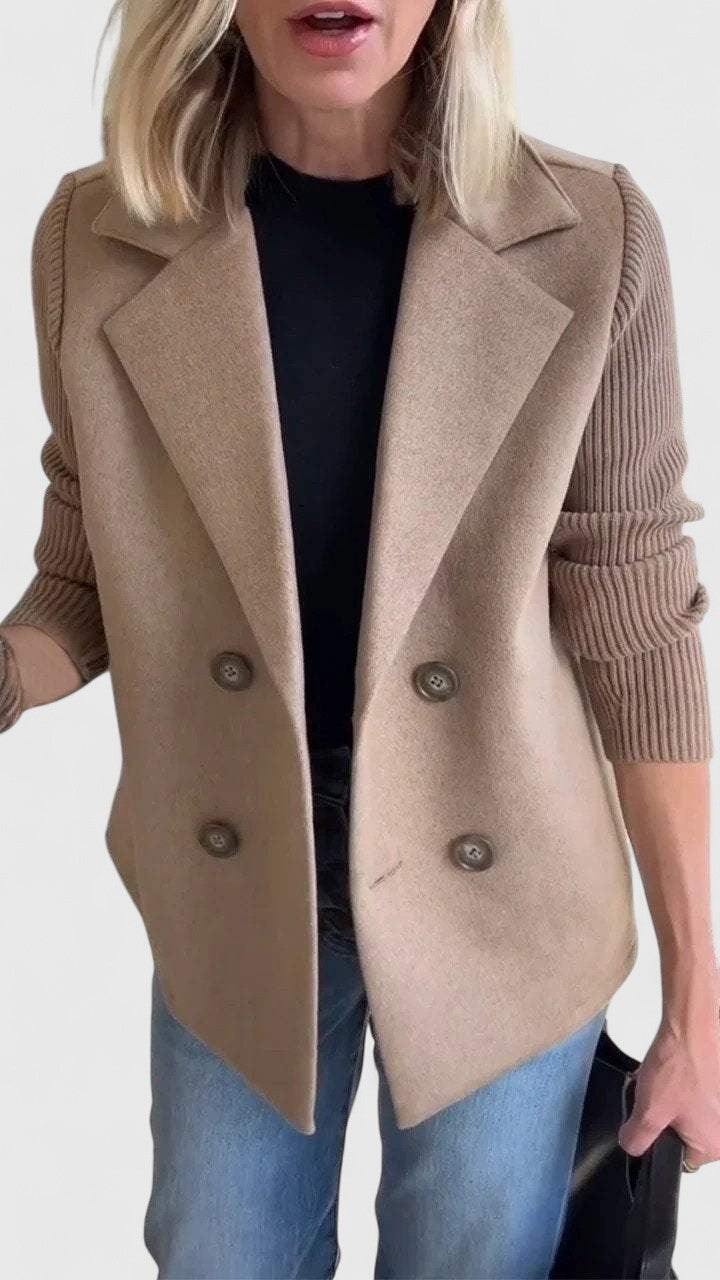 Double Breasted Blazer Coat with Knit Sleeves - Pink