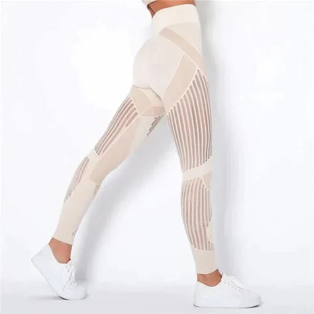 Lyla | High Waisted Mesh Sheer Striped Ribbed Ankle Leggings Women