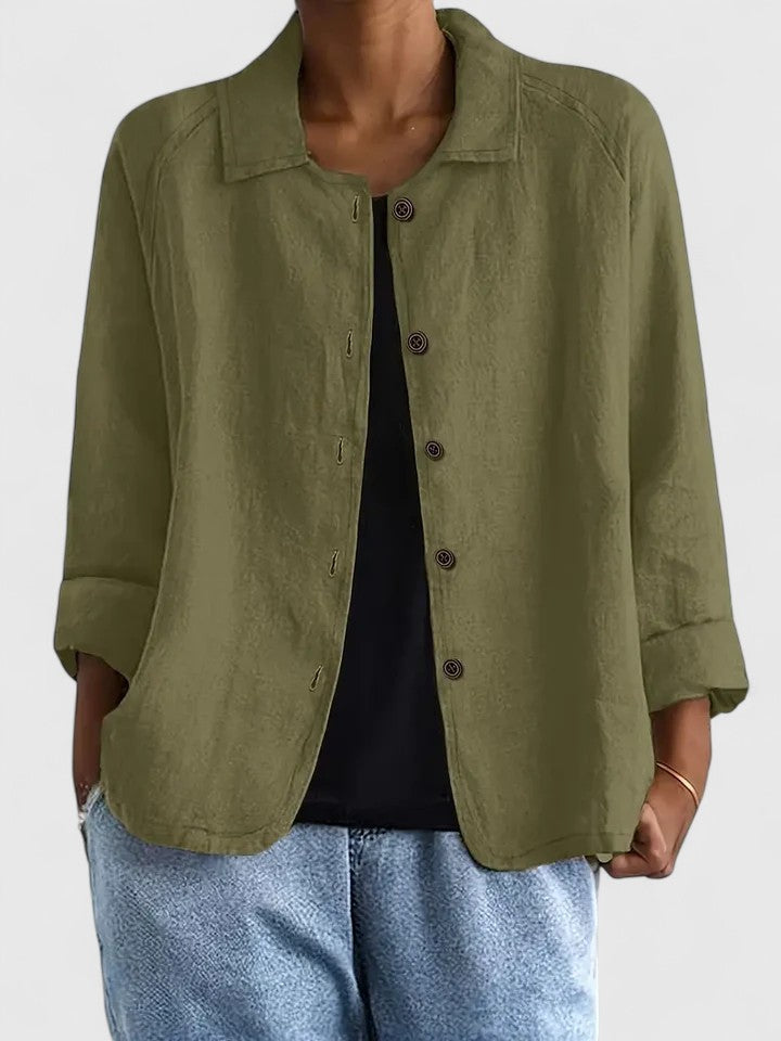 Oversized Chambray Shirt Jacket with Collar - Light Blue