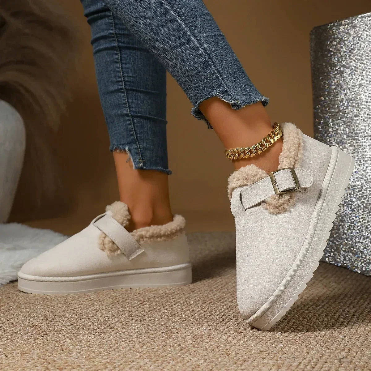 Quinn | Suede Faux Fur Slip On Winter Ankle Snow Boots Women