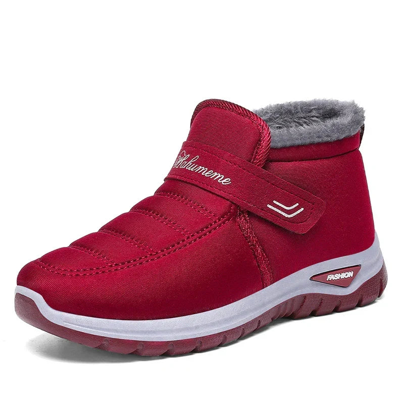 Katie | Padded Faux Fur Fleece Lined Flat Velcro Winter Ankle Snow Boots Women
