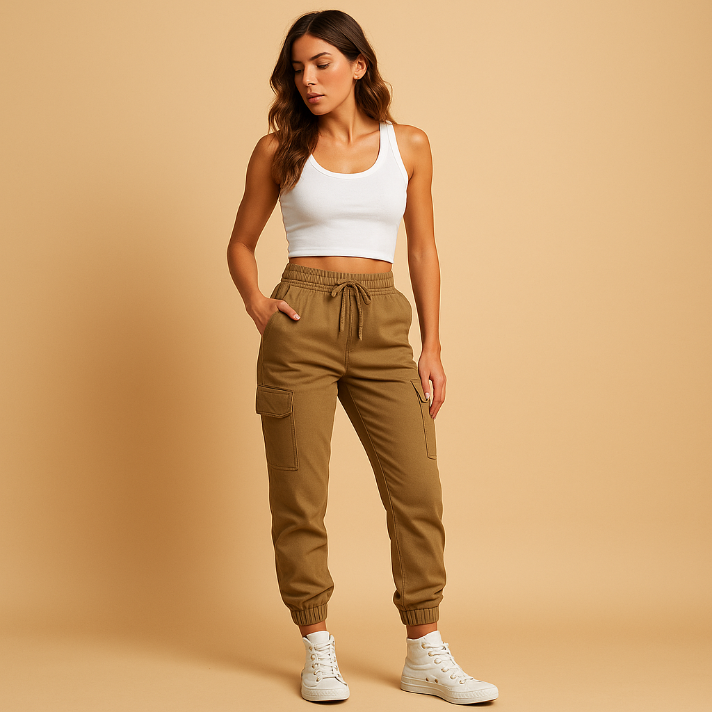 Kiera | Fleece Elasticated Waist Drawstring Cuffed Slim Fit Pocket Autumn Cargo Trousers Women
