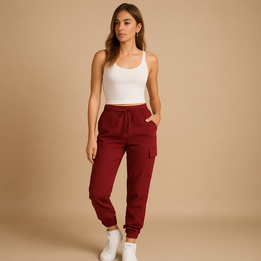 Kiera | Fleece Elasticated Waist Drawstring Cuffed Slim Fit Pocket Autumn Cargo Trousers Women