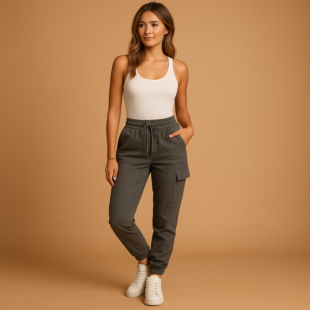 Kiera | Fleece Elasticated Waist Drawstring Cuffed Slim Fit Pocket Autumn Cargo Trousers Women