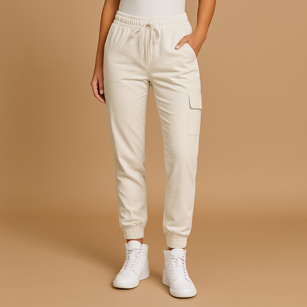 Kiera | Fleece Elasticated Waist Drawstring Cuffed Slim Fit Pocket Autumn Cargo Trousers Women