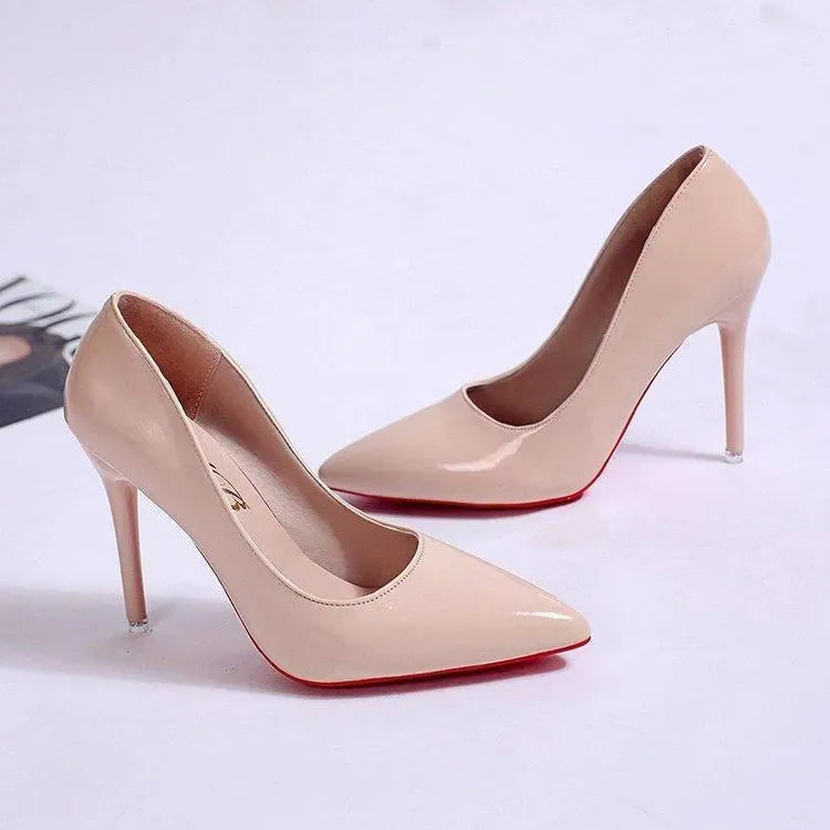 Callie | Faux Leather Patent Slip On Closed Toe Stiletto Smart Wedding Guest High Heels Women