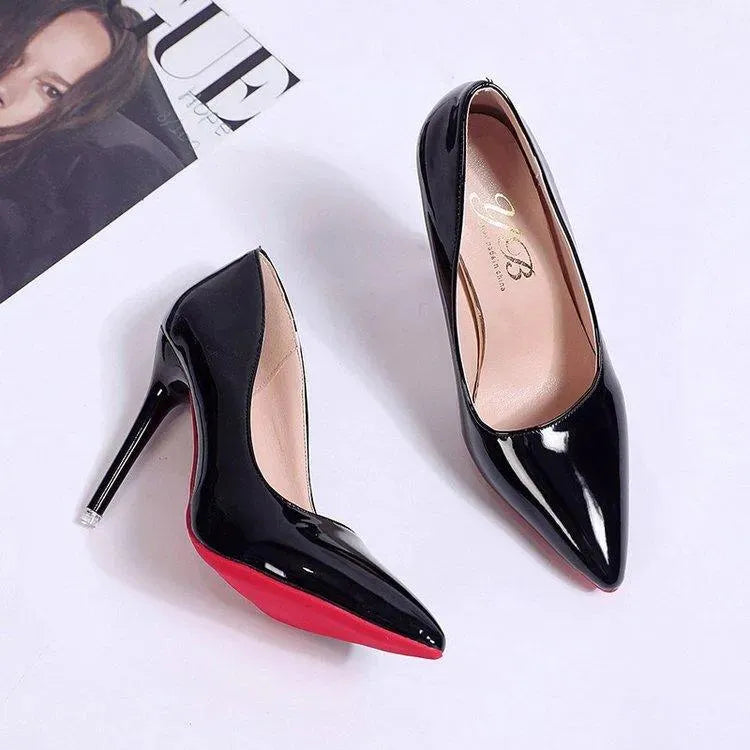Callie | Faux Leather Patent Slip On Closed Toe Stiletto Smart Wedding Guest High Heels Women