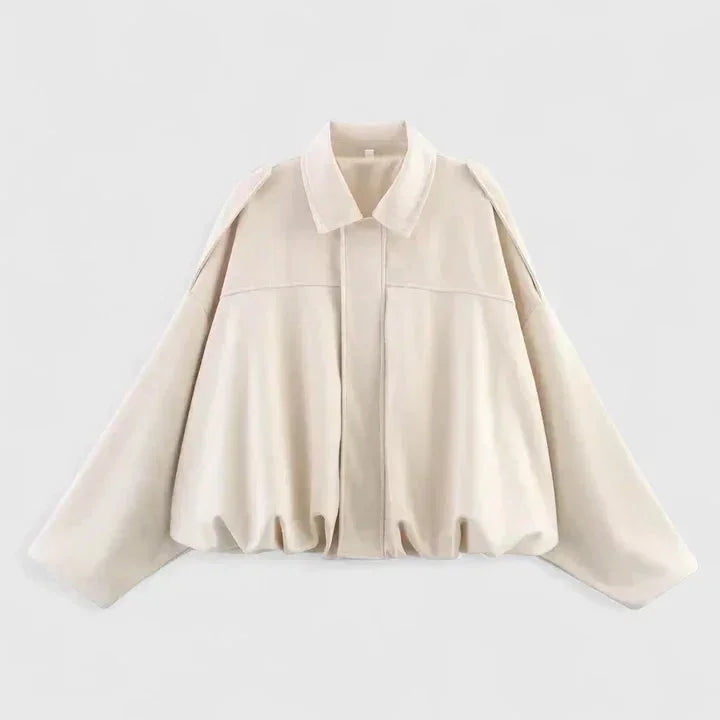 Amy | Faux Suede Collared Zip Up Boxy Oversized Autumn Cropped Bomber Jacket Women
