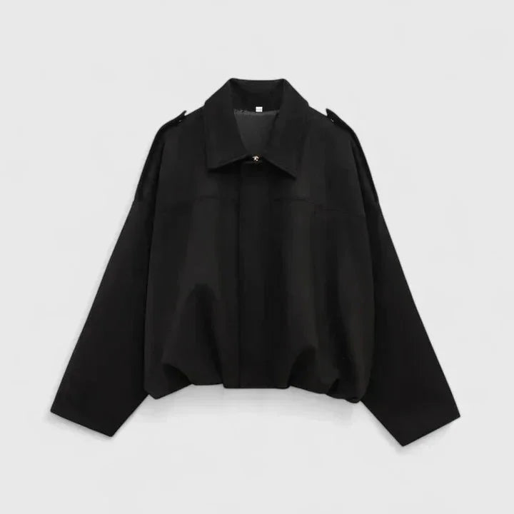 Amy | Faux Suede Collared Zip Up Boxy Oversized Autumn Cropped Bomber Jacket Women