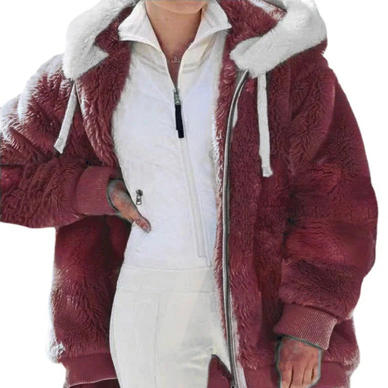 Grace | Fluffy Faux Fur Hooded Oversized Colour Block Longline Winter Coat Women