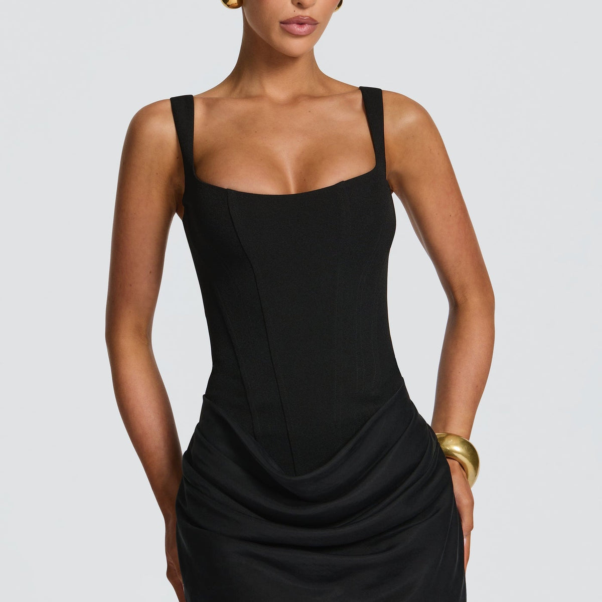 Lia | Square Neck Draped Corset Structured Sleeveless Date Night Party Satin Mini Dress Women