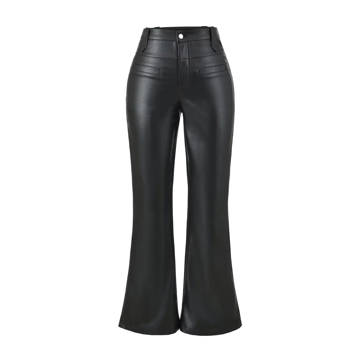 Pippa | Pockets Button Fitted Long Autumn Faux Leather Flared Trousers Women