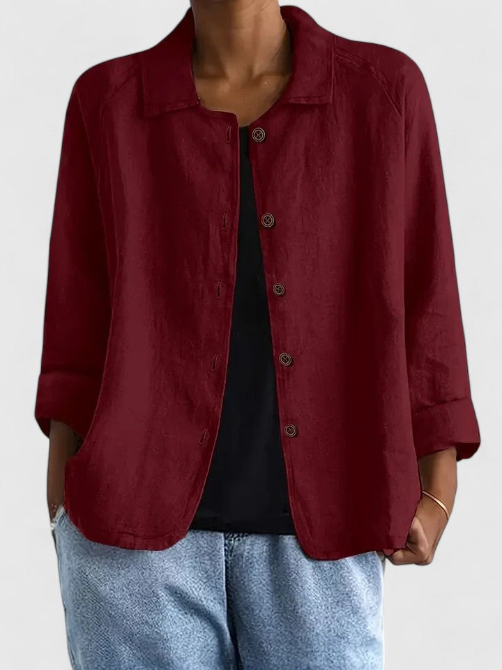 Oversized Chambray Shirt Jacket with Collar - Light Blue