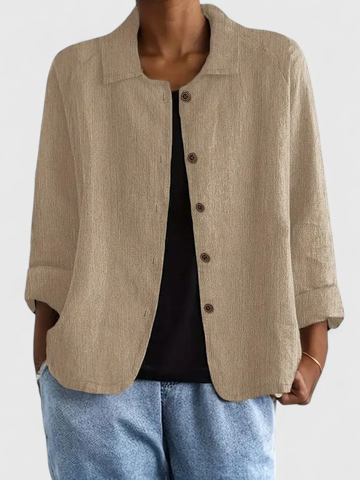 Oversized Chambray Shirt Jacket with Collar - Light Blue