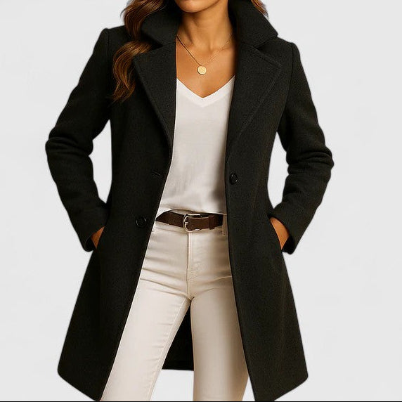 Wool Blend Double Breasted Coat with Belt - Camel