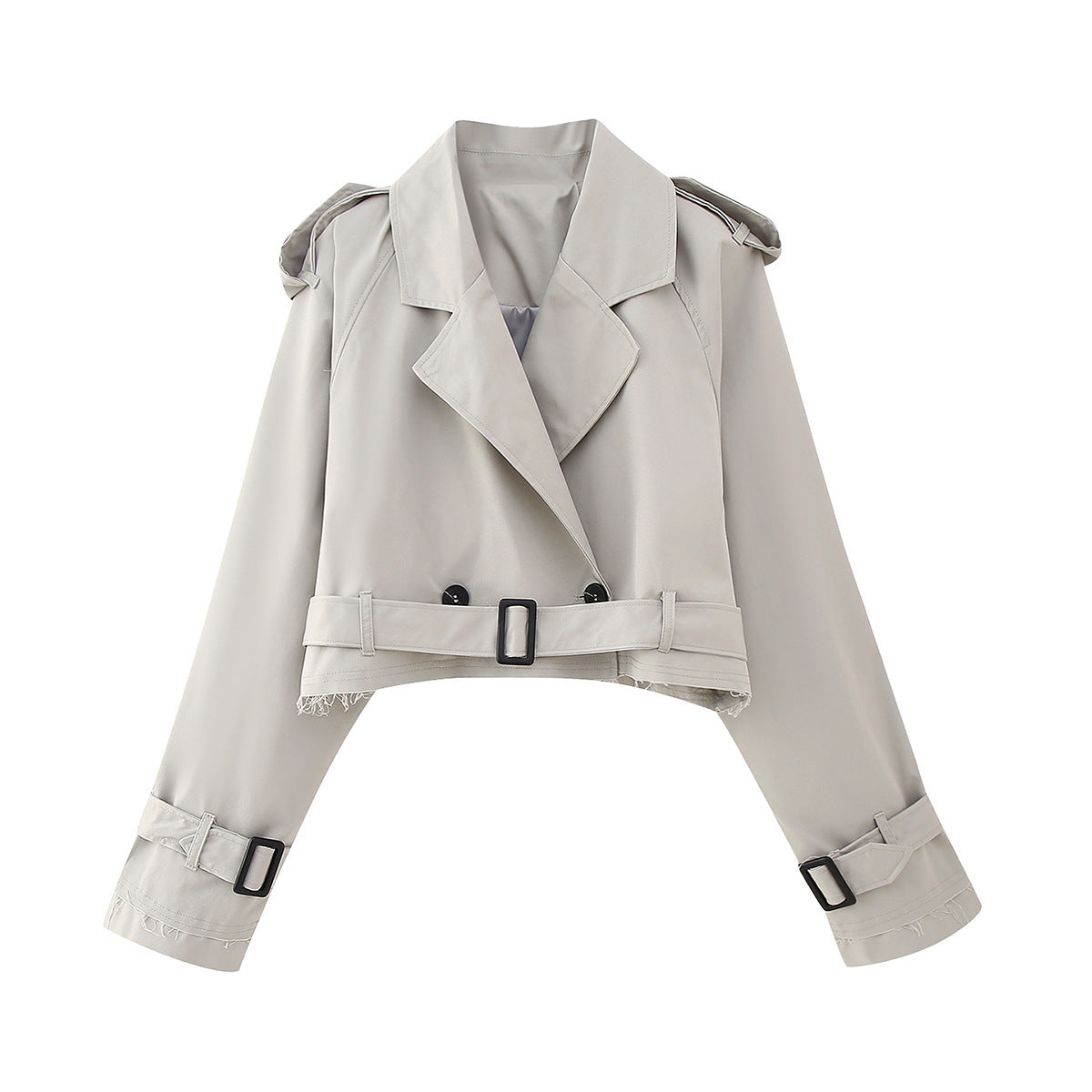 Halle | Oversized Double Breasted Belted Buckle Lapel Collared Autumn Smart Cropped Trench Coat Ladies