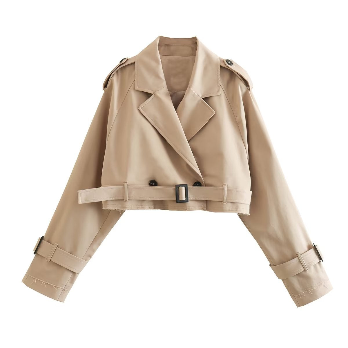 Halle | Oversized Double Breasted Belted Buckle Lapel Collared Autumn Smart Cropped Trench Coat Ladies
