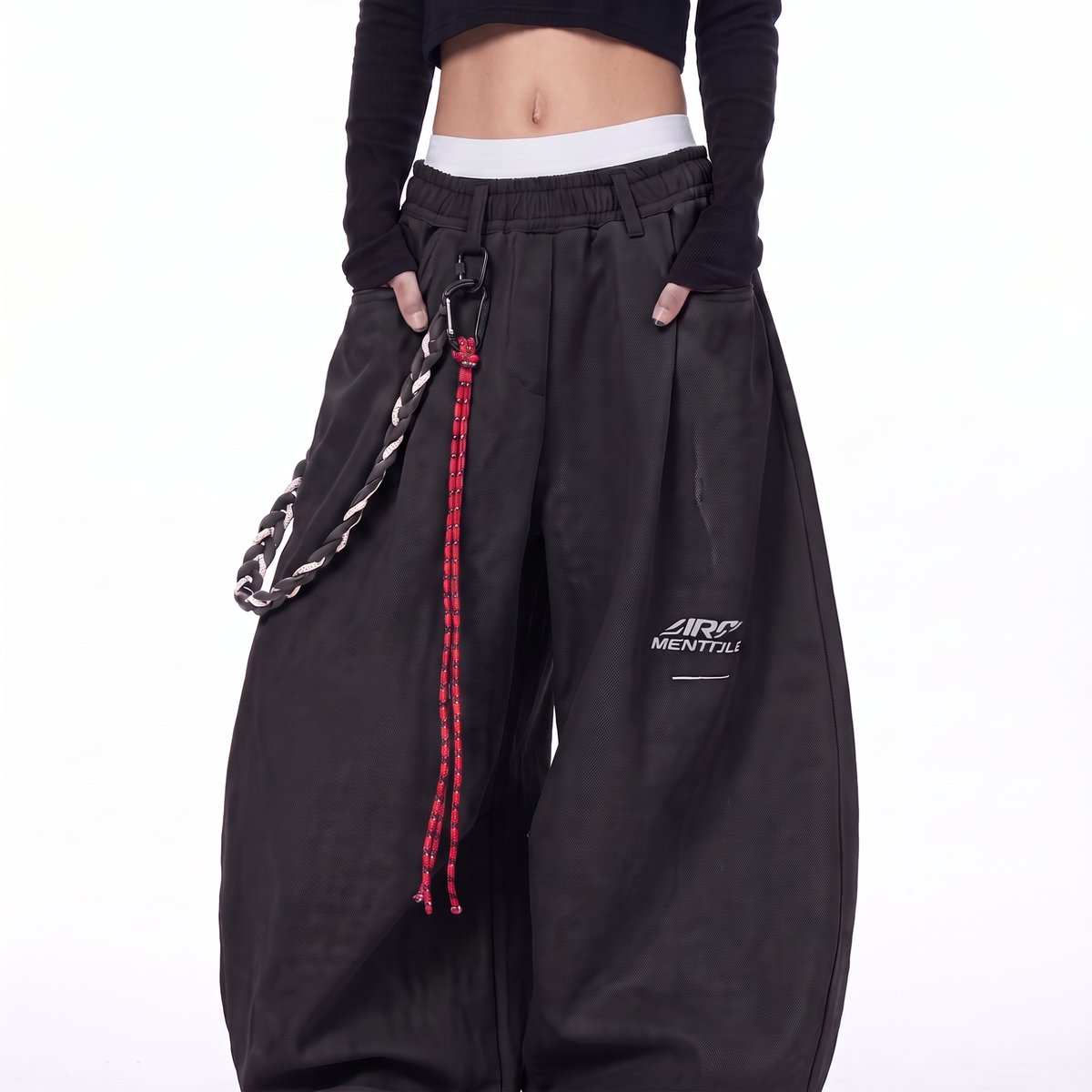 Ella | Elasticated Waist Pleated Pocket Chain Oversized Autumn Wide Leg Palazzo Pants Women