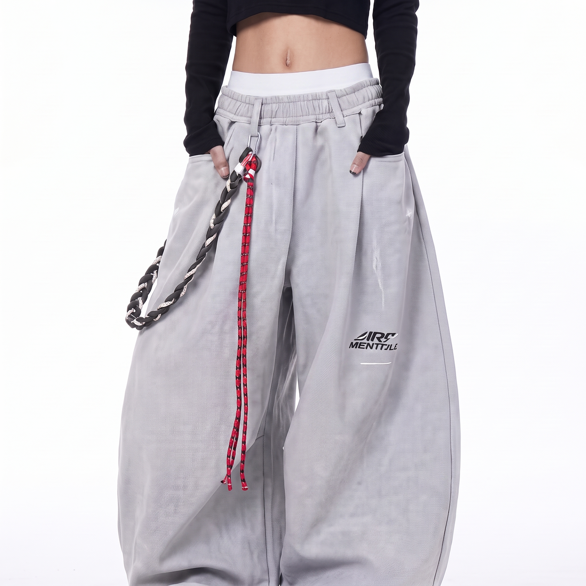 Ella | Elasticated Waist Pleated Pocket Chain Oversized Autumn Wide Leg Palazzo Pants Women