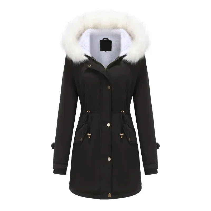 Lexi | Fleece Lined Faux Fur Hooded Tie Waist Pockets Winter Parka Coat Women