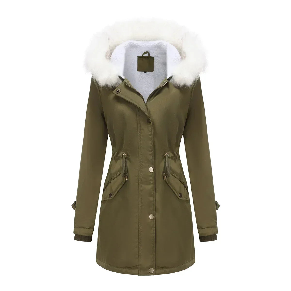 Lexi | Fleece Lined Faux Fur Hooded Tie Waist Pockets Winter Parka Coat Women
