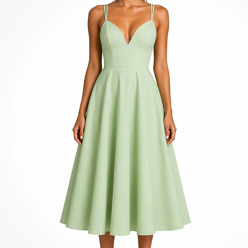 Cara | Strappy Sweetheart Open Back Backless Fit And Flare Pleated Midi Occasion Cocktail Dress Ladies