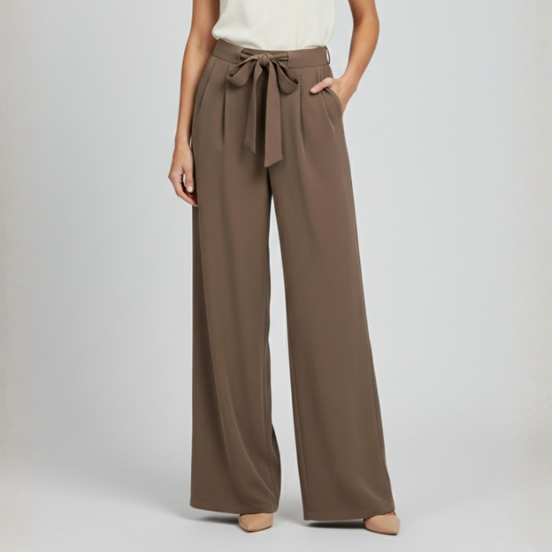 Stella | Pleated High Waisted Tailored Pockets Smart Work Wide Leg Trousers Women