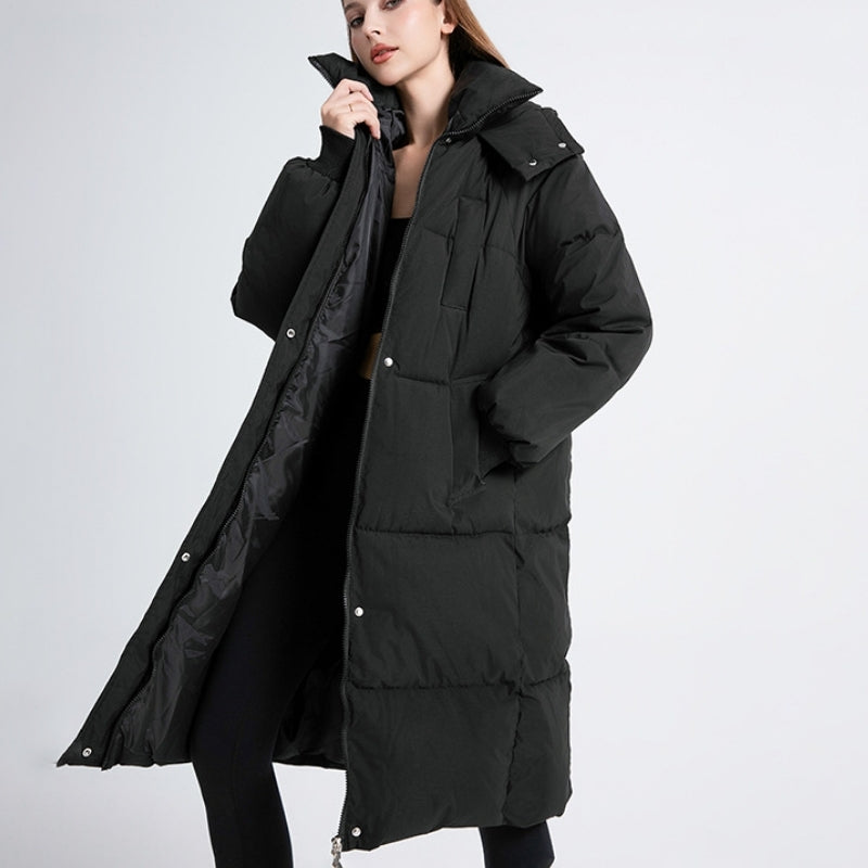 Erin | Winter Oversized Zip Up Hooded Long Quilted High Neck Puffer Coat Women
