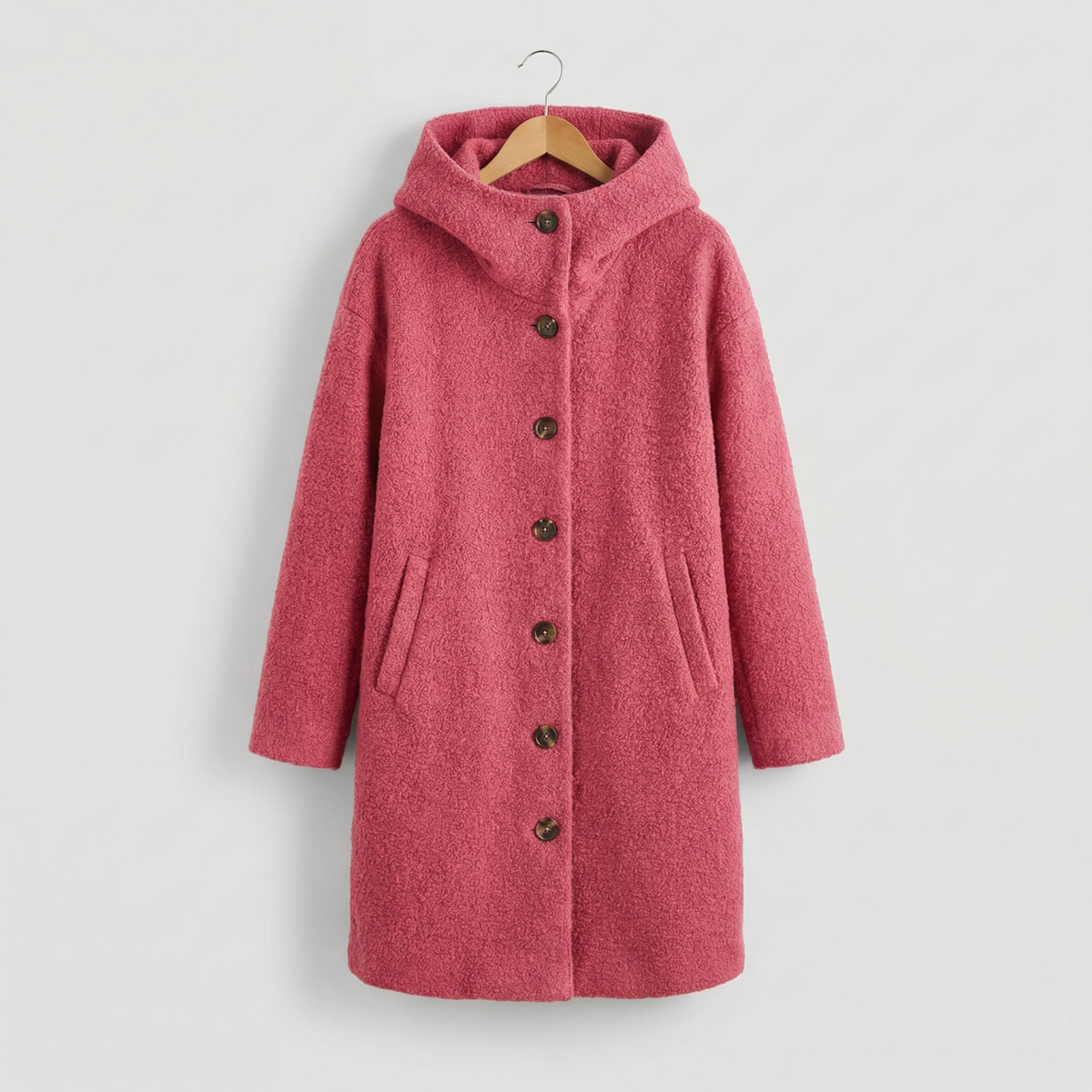 Erin | Oversized Hooded High Neck Buttoned Winter Long Teddy Coat Women