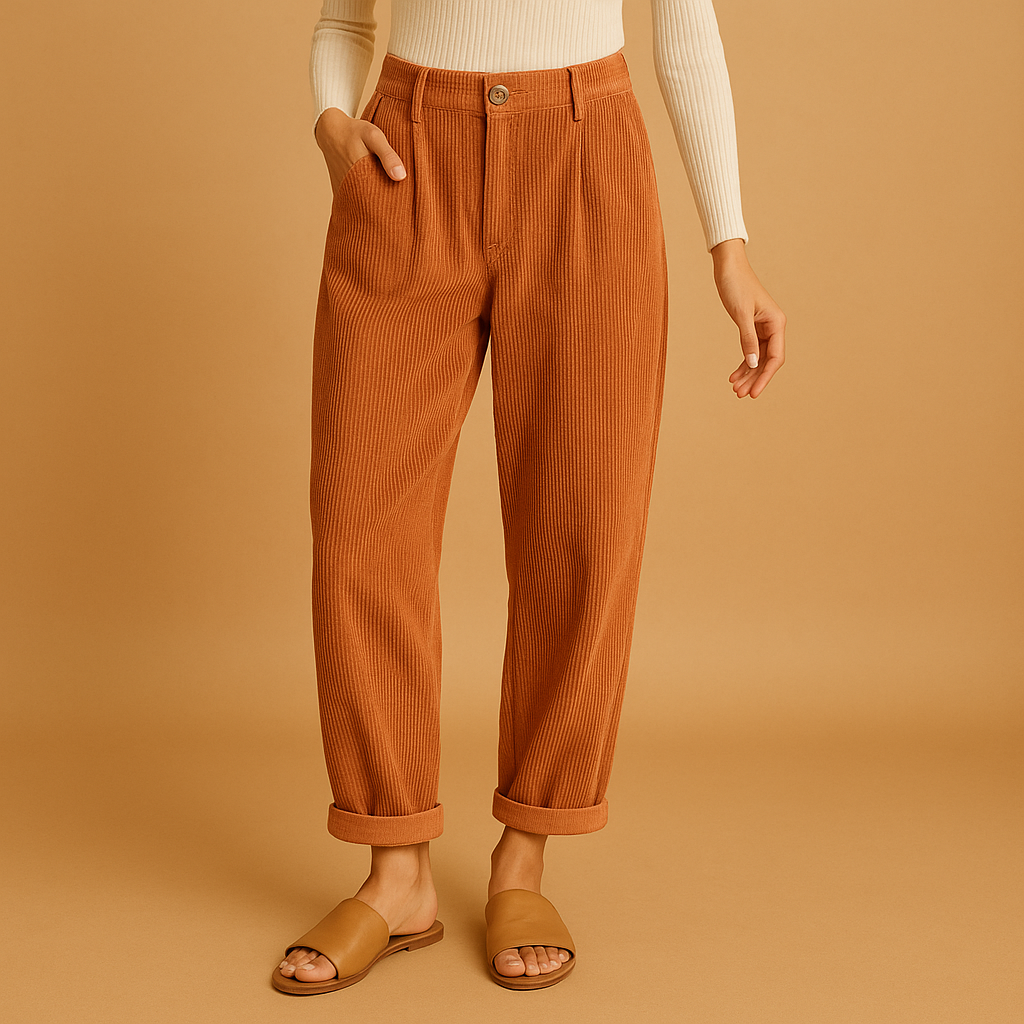 Kitty | High Waisted Pleated Corduroy Turn Up Cropped Pocket Autumn Tapered Trousers Women