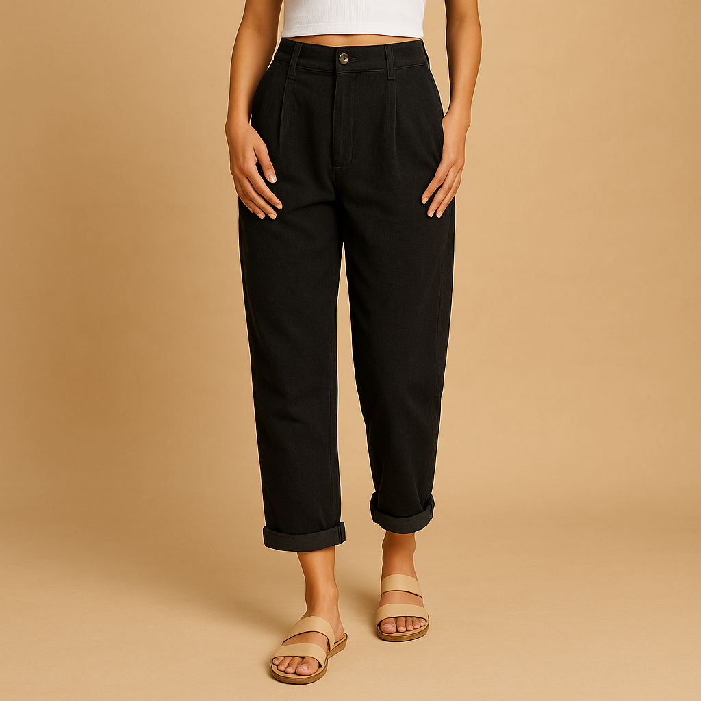 Kitty | High Waisted Pleated Corduroy Turn Up Cropped Pocket Autumn Tapered Trousers Women