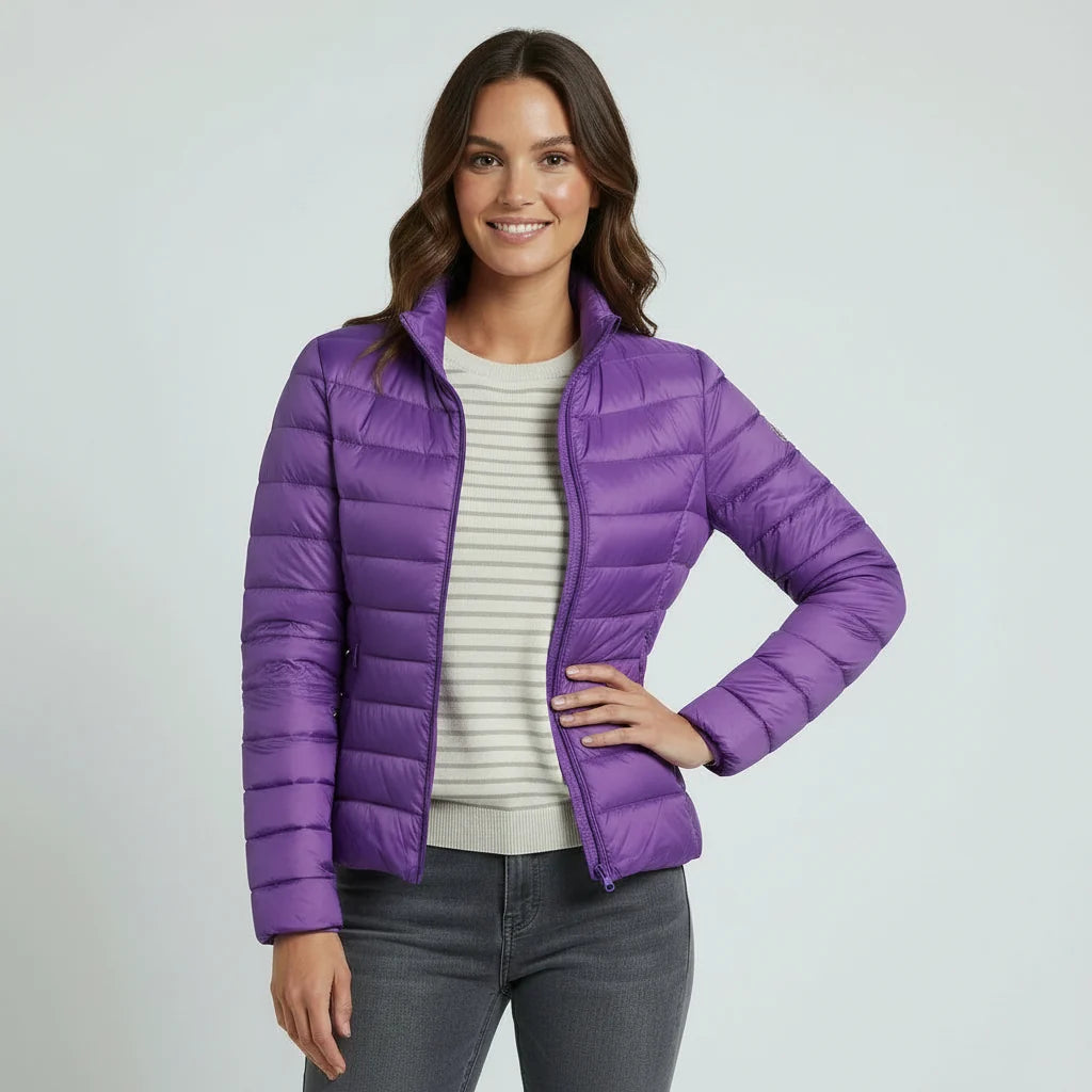 Mina | Funnel Neck Zip Up Fitted Side Pockets Quilted Winter Puffer Jacket Women