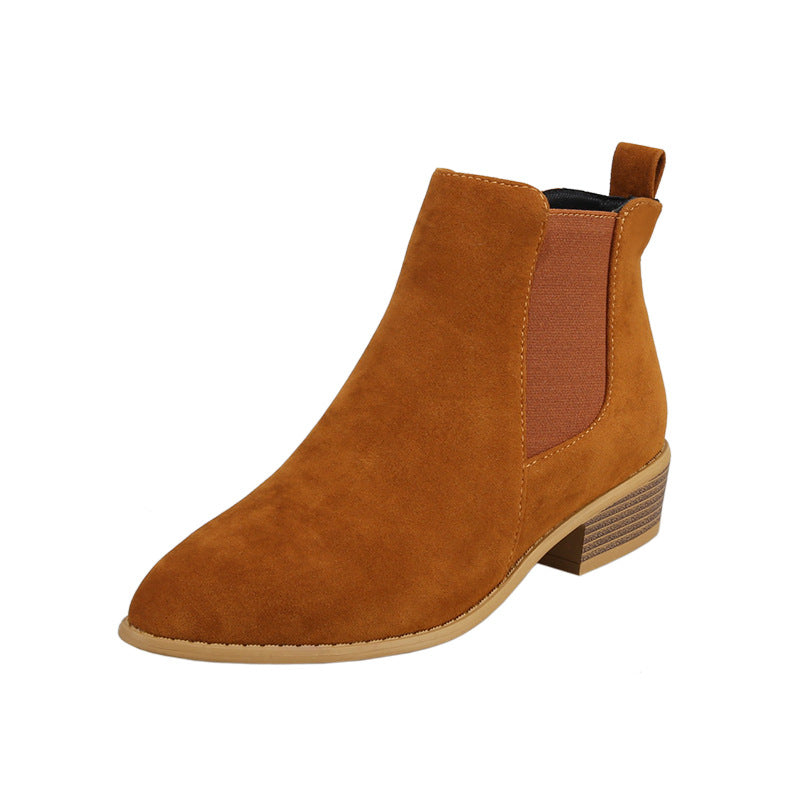 Leah | Pointed Toe Autumn Smart Faux Suede Block Heel Low Chelsea Boots Women