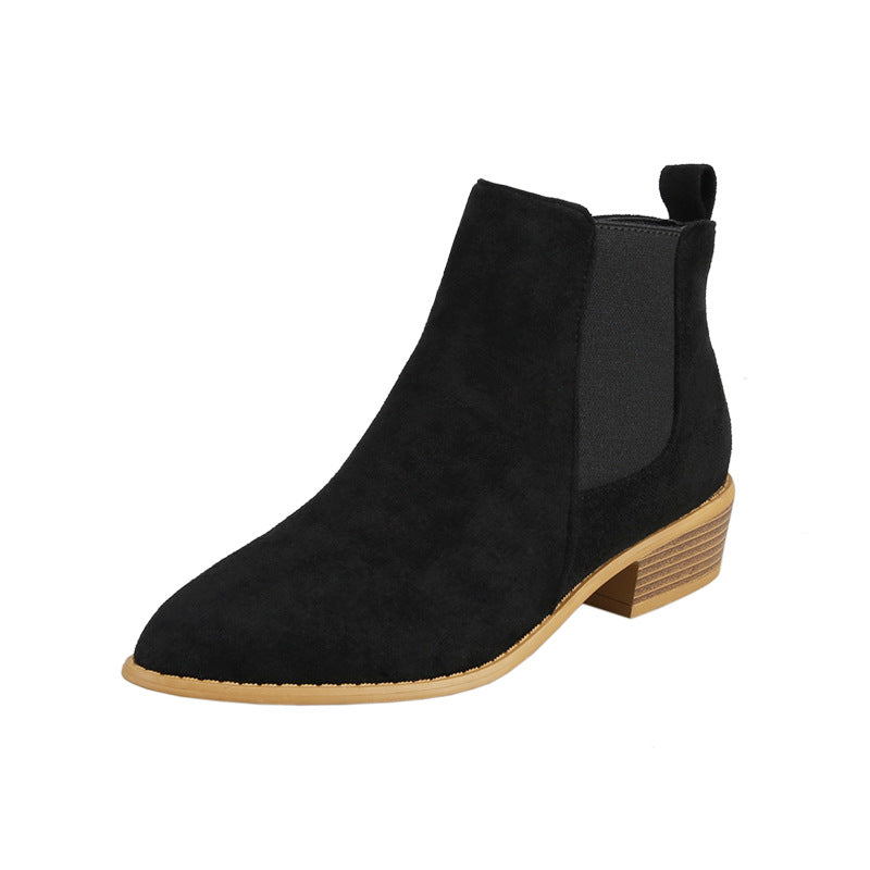 Leah | Pointed Toe Autumn Smart Faux Suede Block Heel Low Chelsea Boots Women