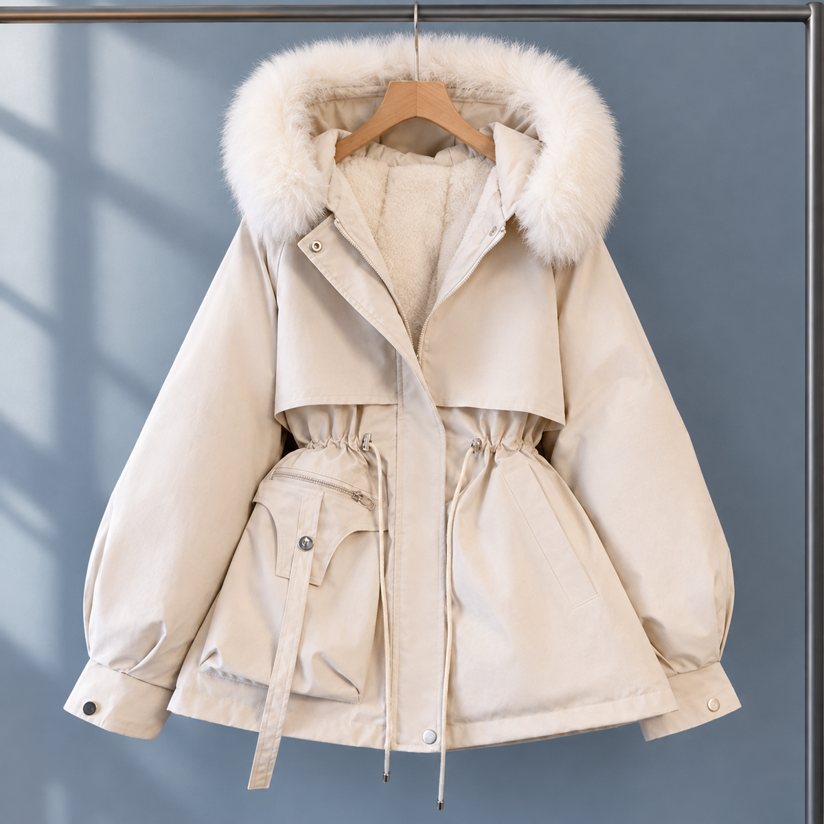 Ariel | Fleece Lined Faux Fur Hooded Oversized Short Winter Parka Coat Women