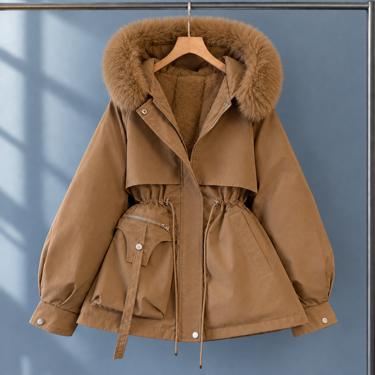 Ariel | Fleece Lined Faux Fur Hooded Oversized Short Winter Parka Coat Women