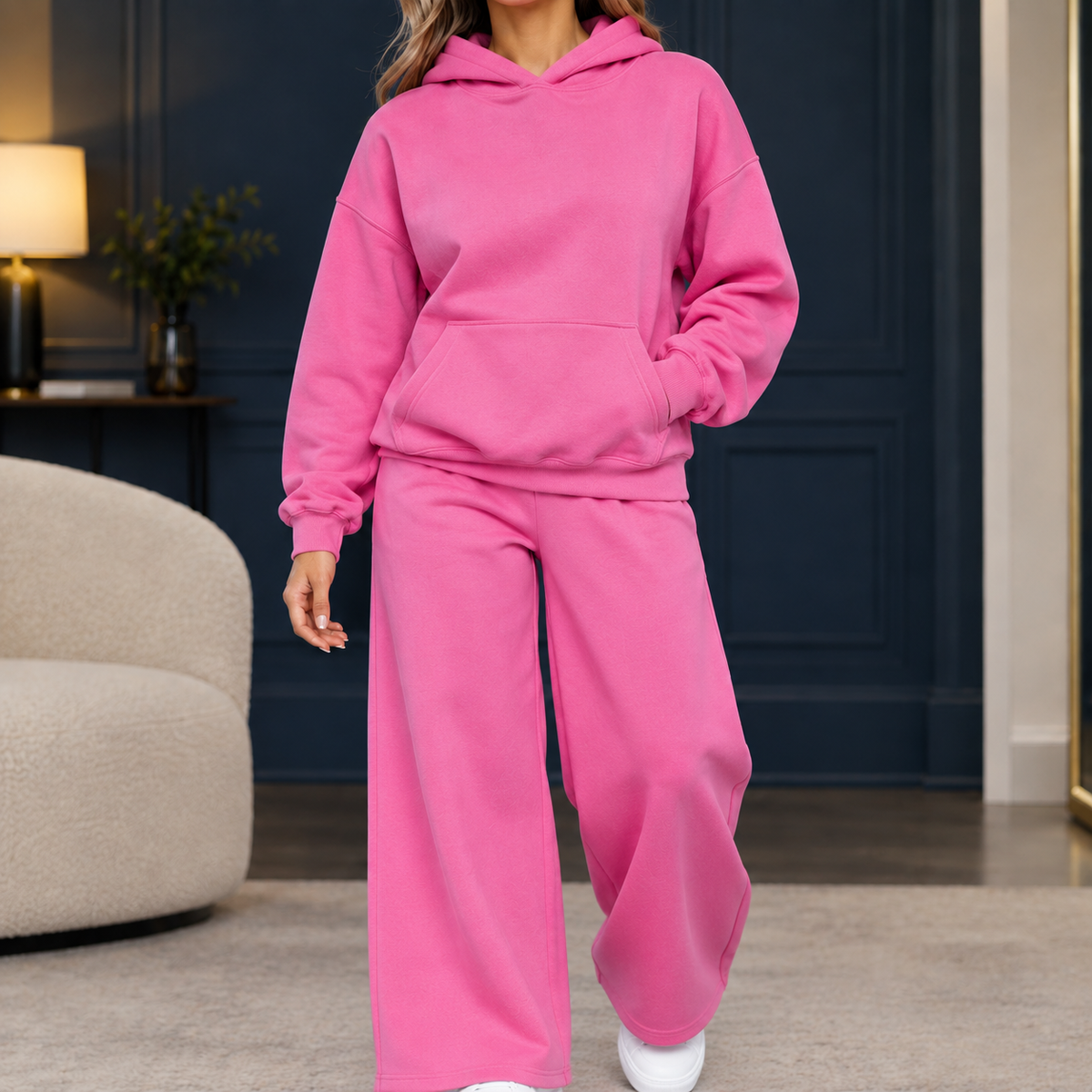 Kit | Oversized Long Sleeve Hoodie Wide Leg Fleece Winter Tracksuit Women