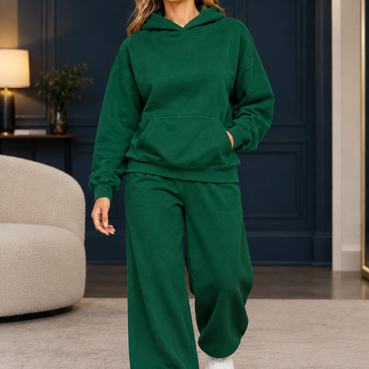 Kit | Oversized Long Sleeve Hoodie Wide Leg Fleece Winter Tracksuit Women