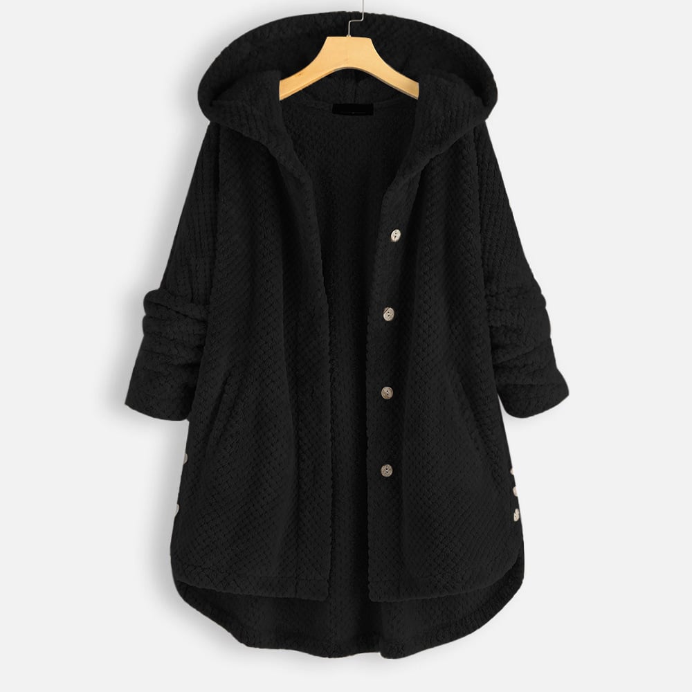 Aimee | Oversized Longline Hooded Button Winter Fleece Jacket Women