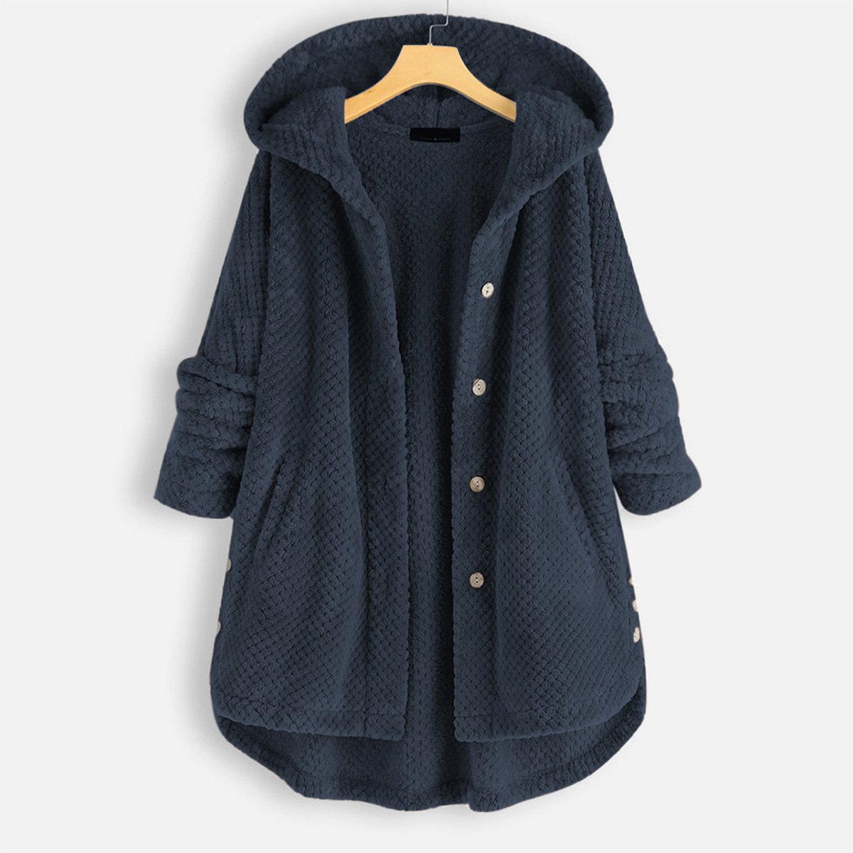 Aimee | Oversized Longline Hooded Button Winter Fleece Jacket Women