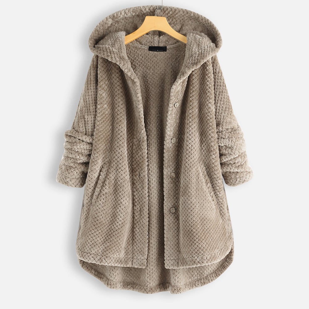 Aimee | Oversized Longline Hooded Button Winter Fleece Jacket Women