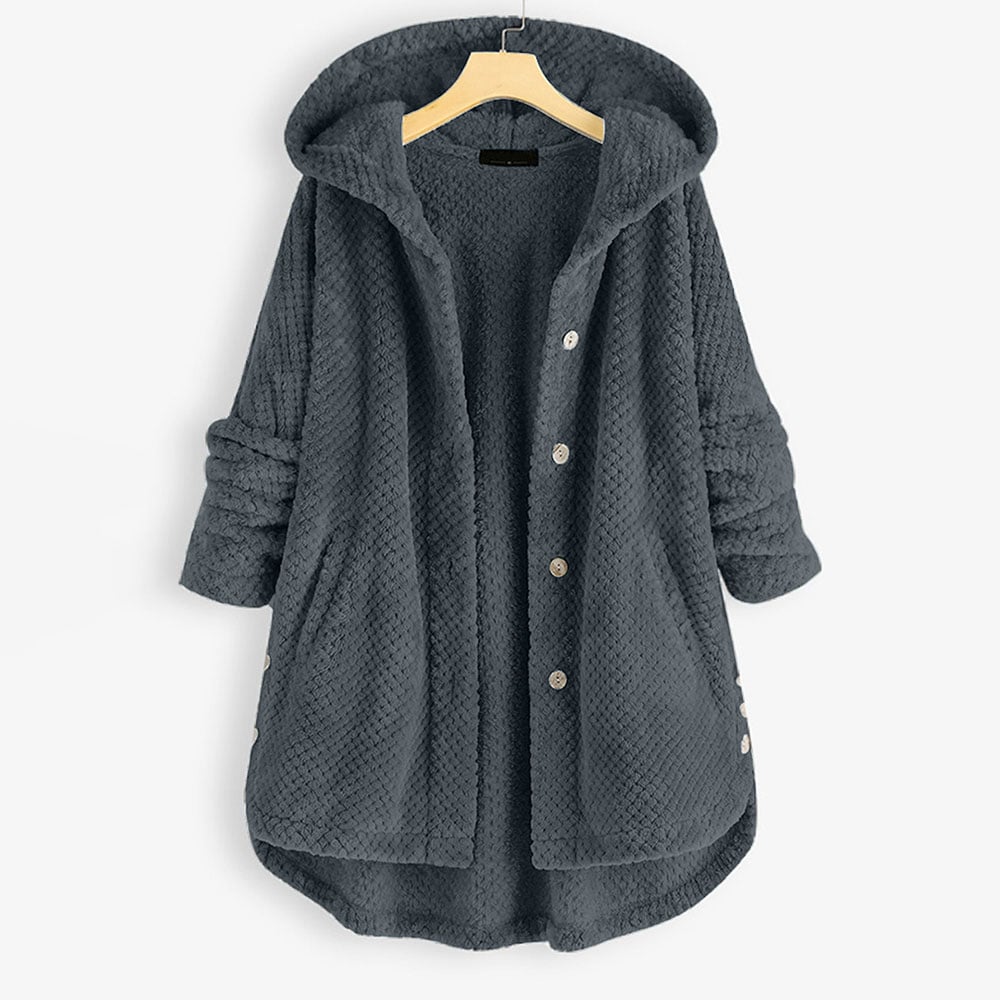 Aimee | Oversized Longline Hooded Button Winter Fleece Jacket Women
