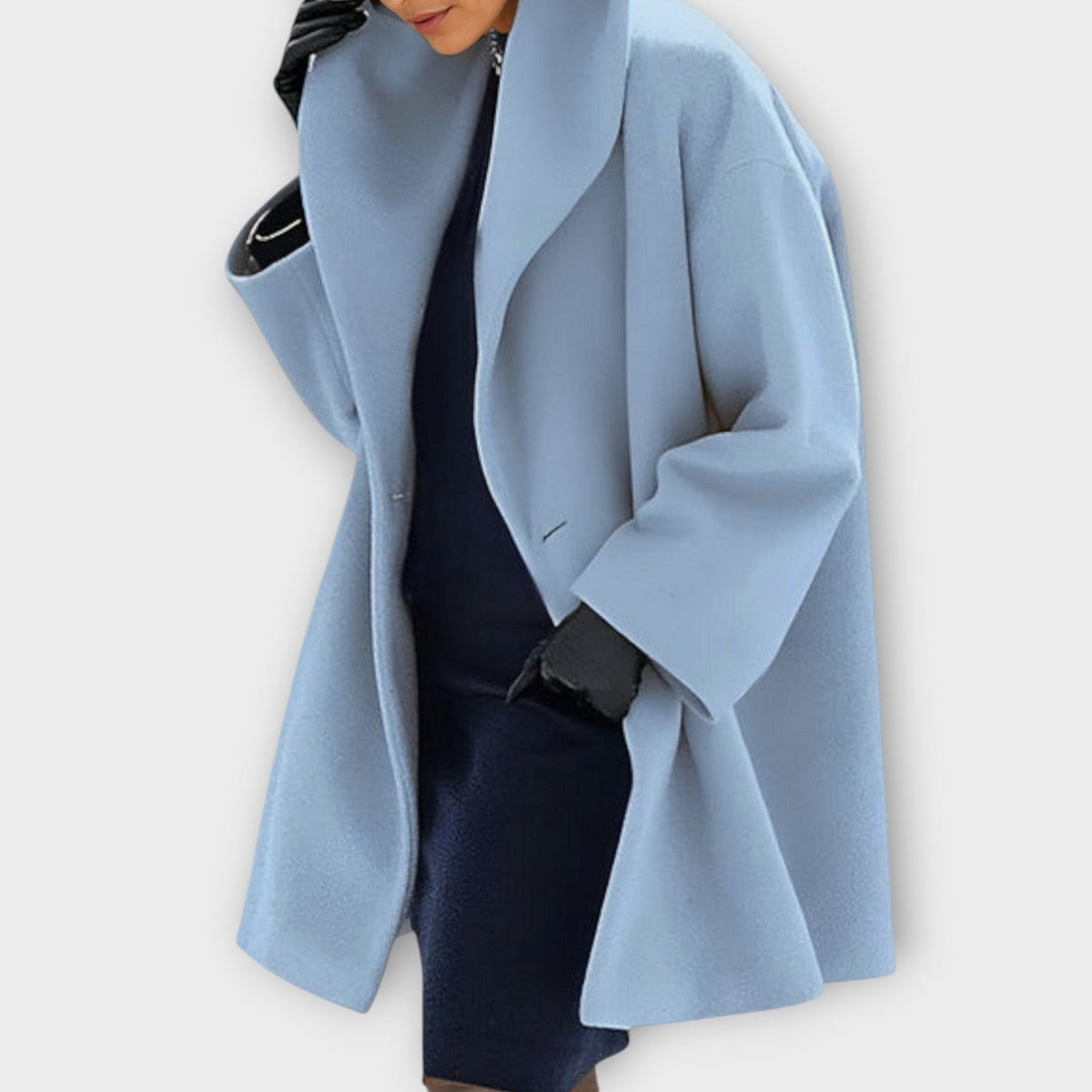 Longline Wool Coat with Relaxed Drape - Light Blue