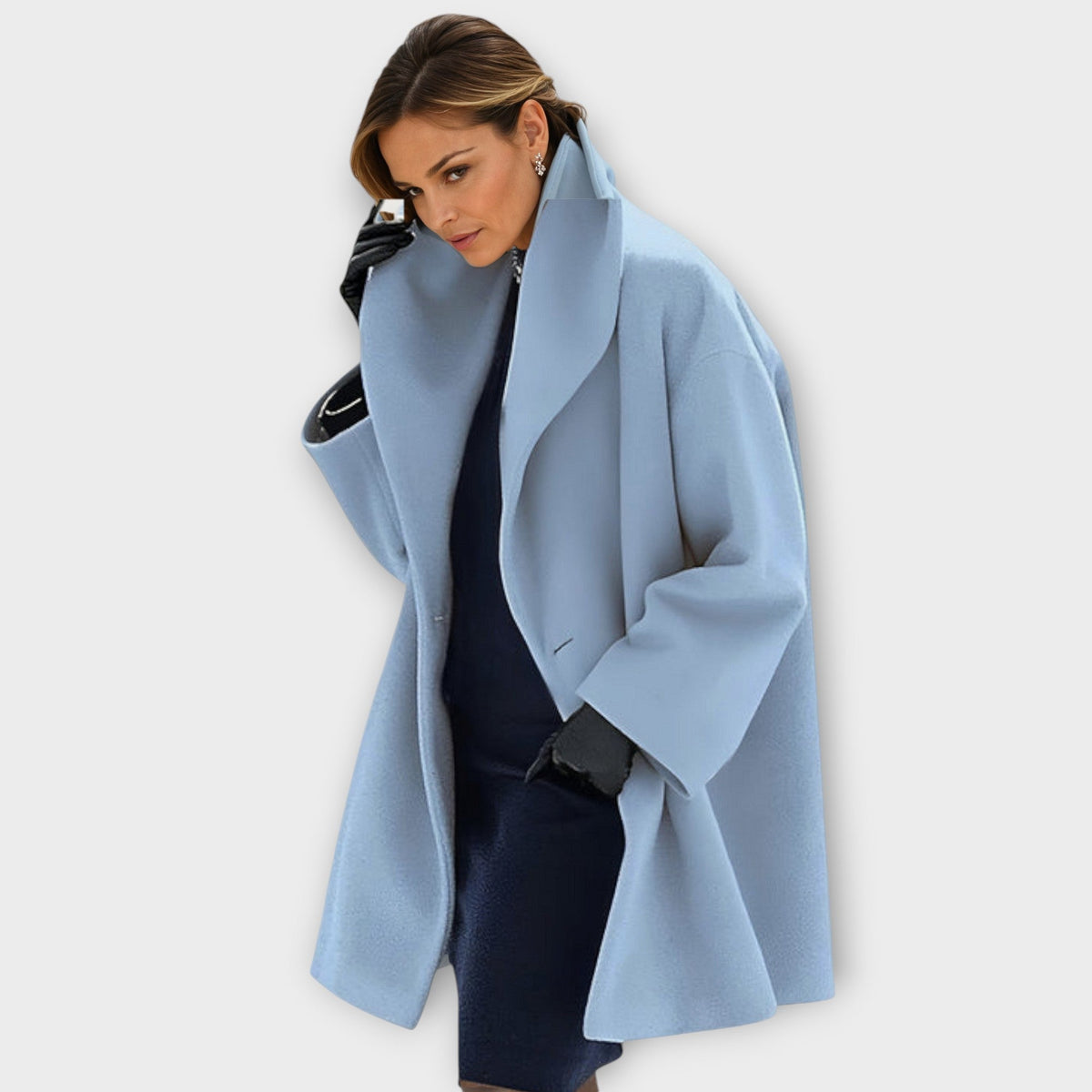 Longline Wool Coat with Relaxed Drape - Light Blue