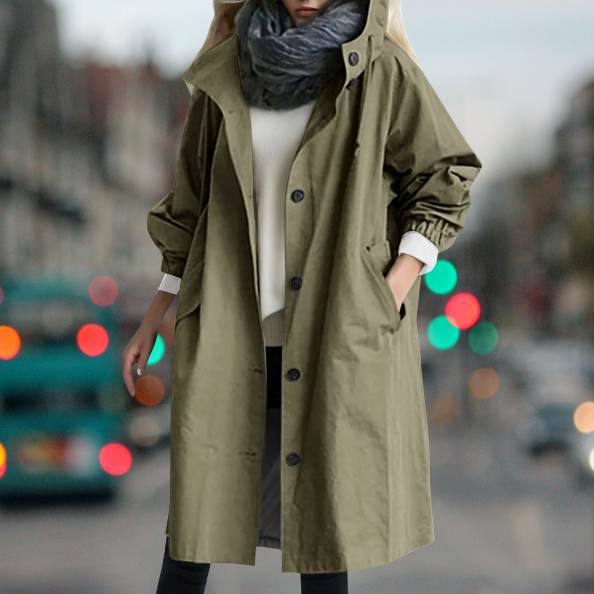 Shay | Button Up Collared Pocket Long Oversized Autumn Hooded Windbreaker Jacket Women