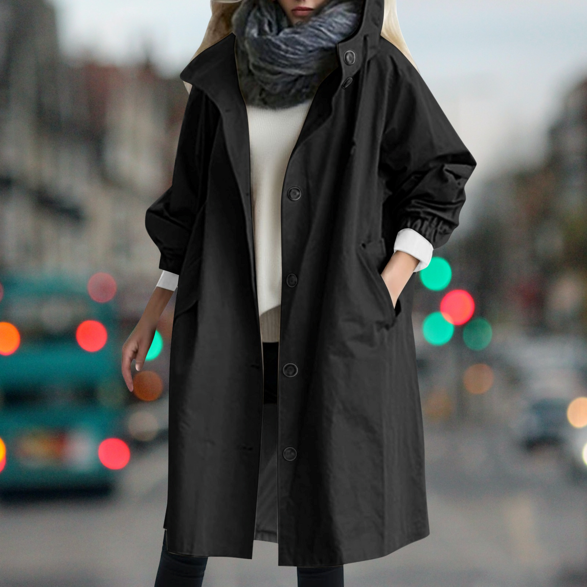 Shay | Button Up Collared Pocket Long Oversized Autumn Hooded Windbreaker Jacket Women